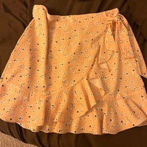 Princess Polly yellow floral wrap tie skirt